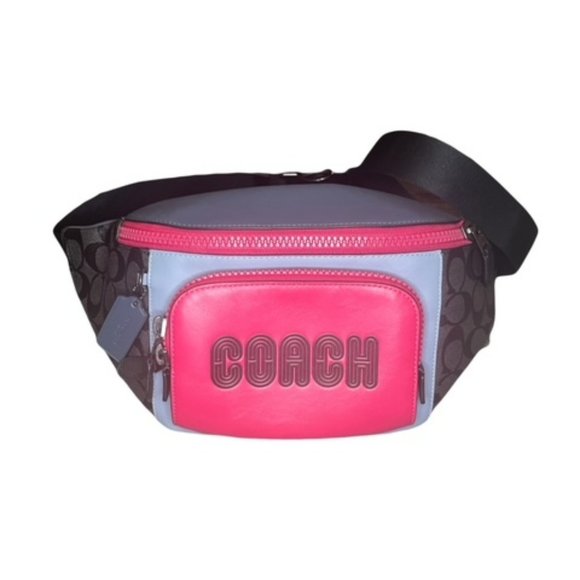 Coach Handbags - NWOT Coach Track Pink/Charcoal Belt Bag in Colorblock Signature Canvas